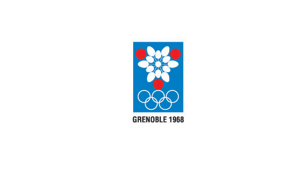 天藍(lán)色底與五環(huán)反白效果的設(shè)計(jì)GRENOBLE1968