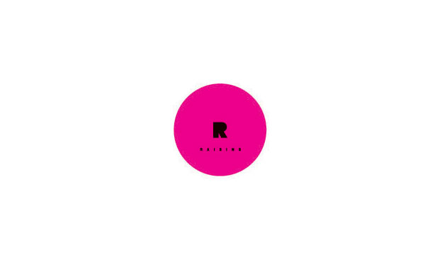 玫紅色圓形圖案LOGO設(shè)計：黑色的R字母設(shè)計