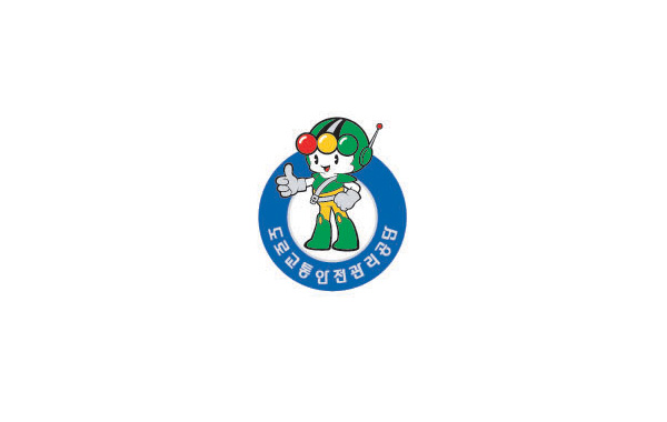 一個卡通形象的交通人物警察標志設計，藍色的圓環(huán)搭配灰色的字符