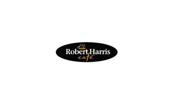 Robert Harris咖啡標(biāo)志設(shè)計(jì)：黑色橢圓里面安排了字母與圖形的創(chuàng)意元素設(shè)計(jì)