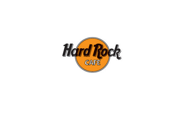 Hard Rock企業(yè)標志設(shè)計分享：在橙黃色的背景圓表面放的字母與反白效果