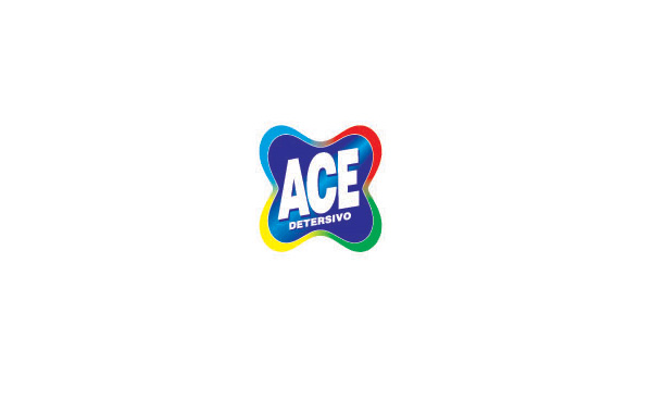 ACE洗衣粉LOGO設計分享：運用彩虹色與深藍的背景代表透凈，品牌字母反白突出