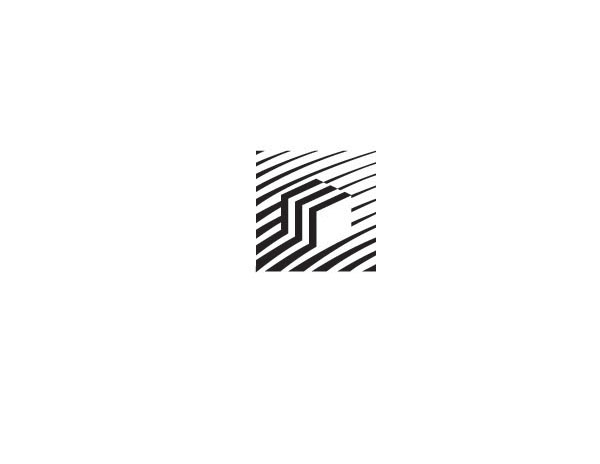 這是一個(gè)抽象的建筑風(fēng)格LOGO設(shè)計(jì)，在正中間有四個(gè)立起的墻面