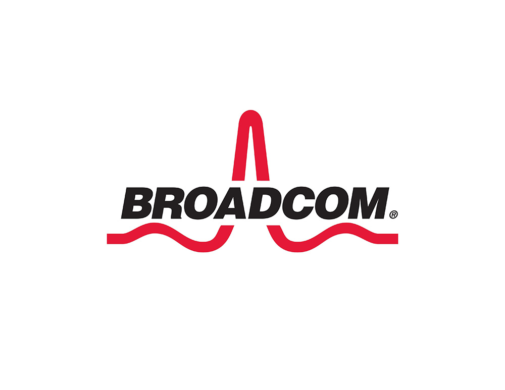 Broadcom博通芯片公司logo設計創(chuàng)意以品牌字母與波動的電壓圖形結(jié)合設計